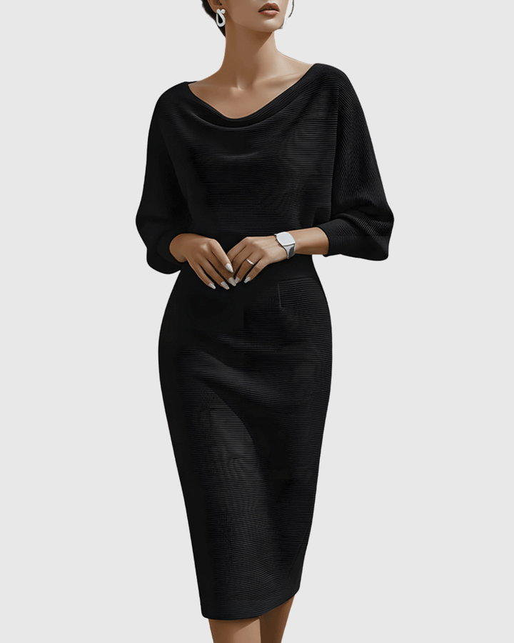 Vivienne | Kvinders Cowl Neck Batwing Ærme Ribbet Midi Kjole