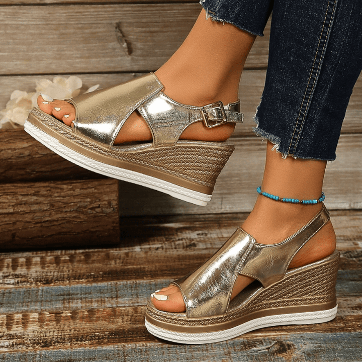Stefanie | Dame Metalliske Platform Komfort Sandaler