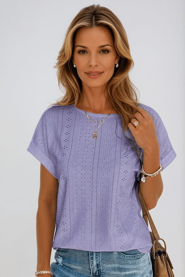 Perle | Kvinders Broderet Crew Neck T-shirt med Korte Ærmer