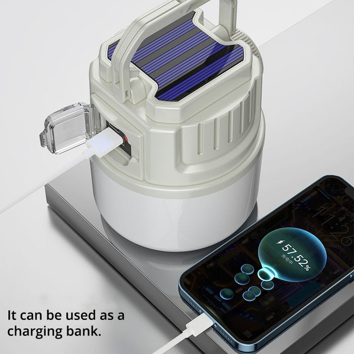 Solcelledrevet Genopladelig LED Campinglanterne med USB Opladning
