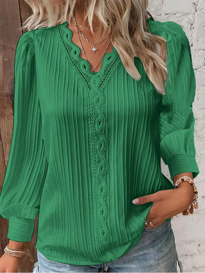 Sam™ | Bluse med Chiffon og Blonde Detaljer