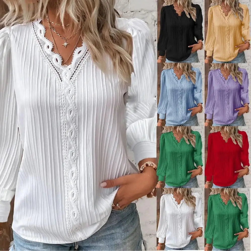 Sam™ | Bluse med Chiffon og Blonde Detaljer