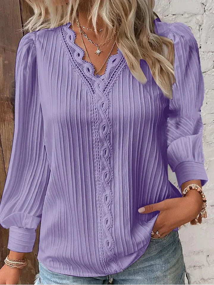 Sam™ | Bluse med Chiffon og Blonde Detaljer