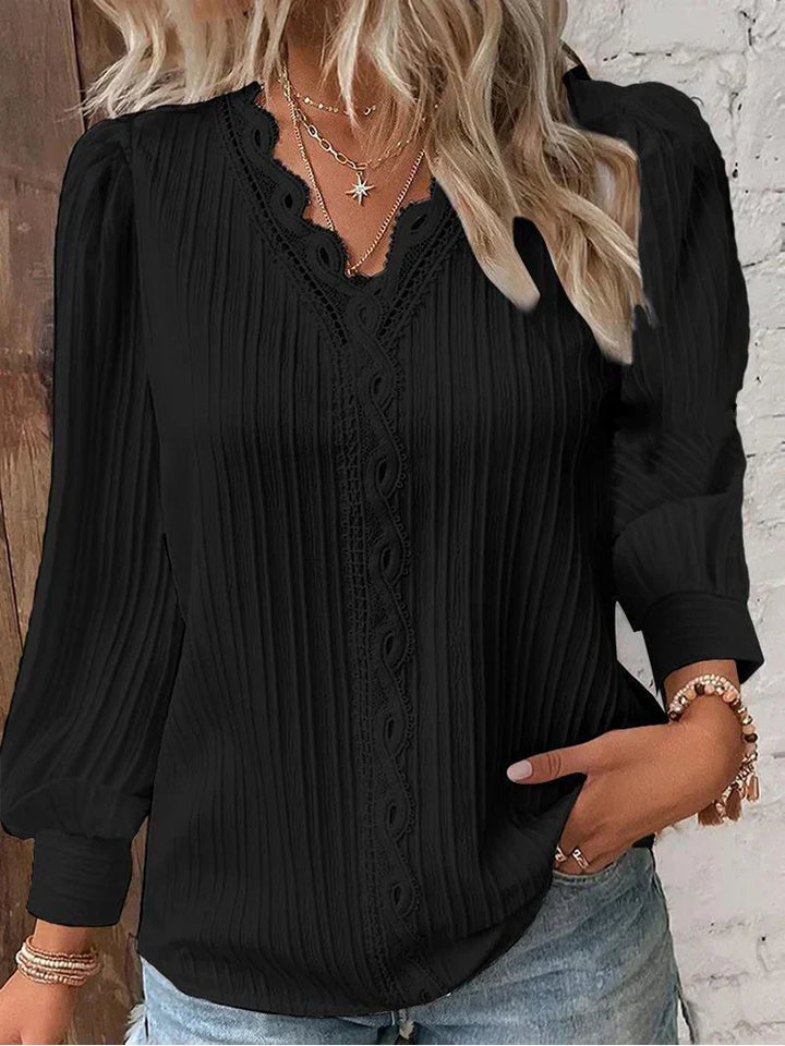 Sam™ | Bluse med Chiffon og Blonde Detaljer
