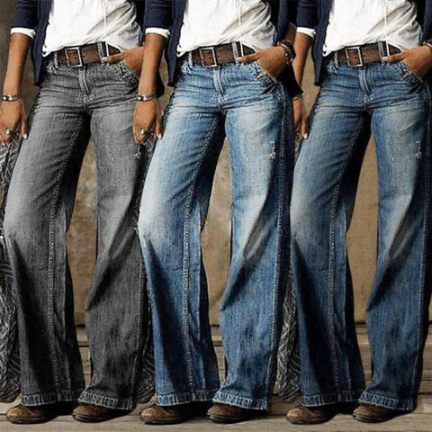 River | Kvinders Høj Talje Bred Ben Jeans Retro Flare Denim