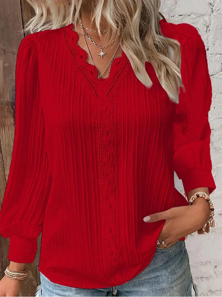 Sam™ | Bluse med Chiffon og Blonde Detaljer