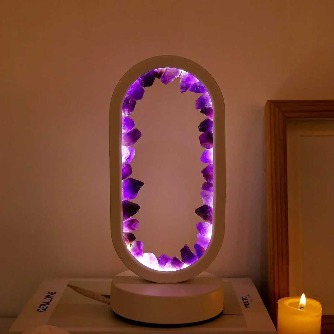 Krystal Bordlampe med Ametyst Glød og Varmt LED Lys