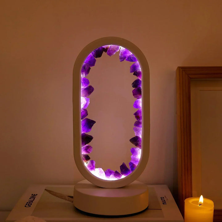 Krystal Bordlampe med Ametyst Glød og Varmt LED Lys