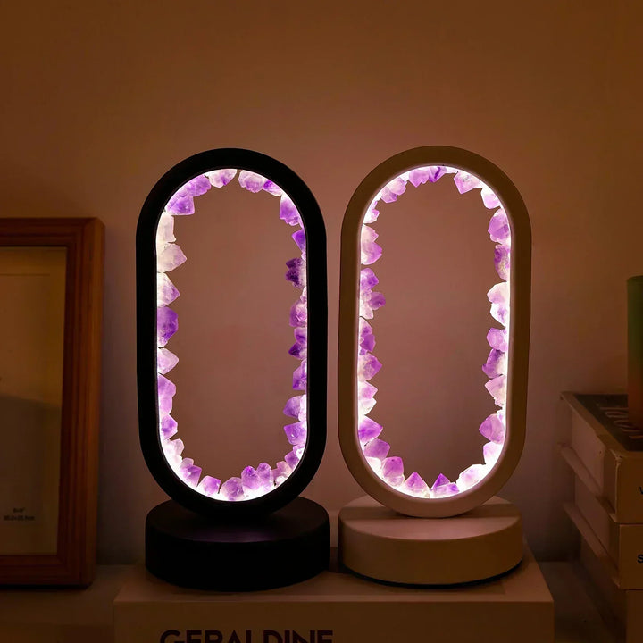 Krystal Bordlampe med Ametyst Glød og Varmt LED Lys