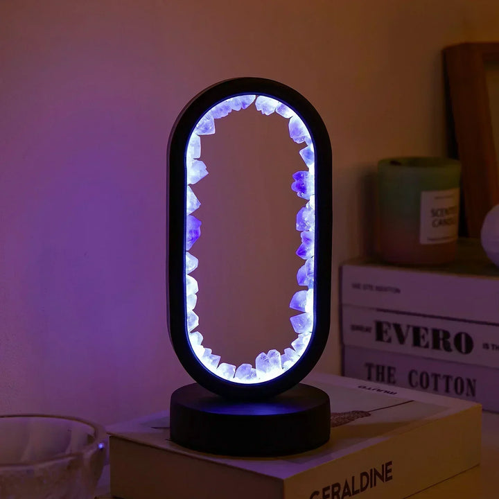 Krystal Bordlampe med Ametyst Glød og Varmt LED Lys