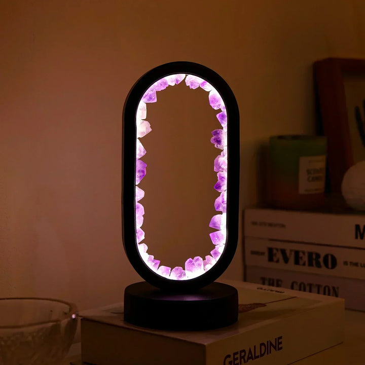 Krystal Bordlampe med Ametyst Glød og Varmt LED Lys