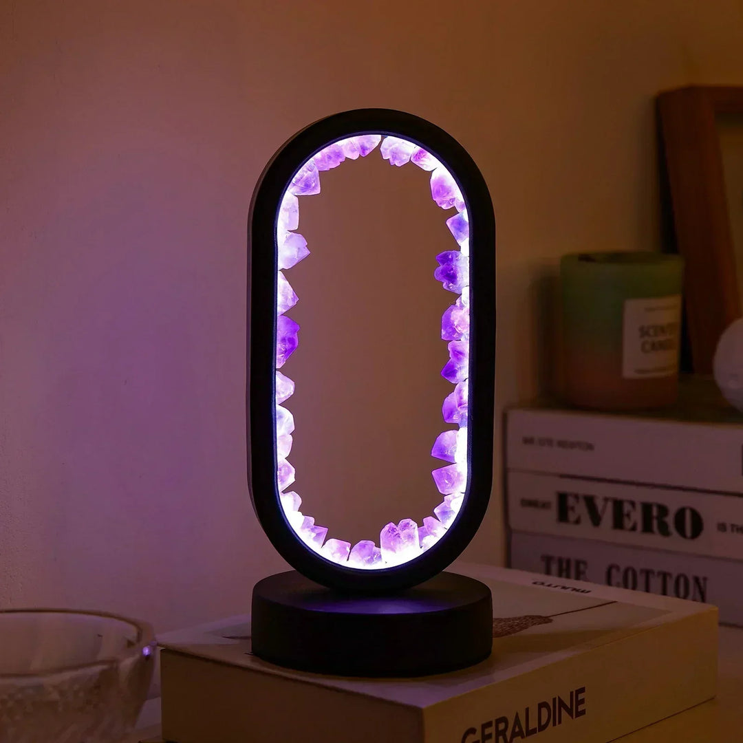 Krystal Bordlampe med Ametyst Glød og Varmt LED Lys