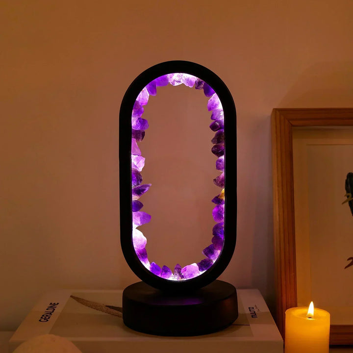 Krystal Bordlampe med Ametyst Glød og Varmt LED Lys