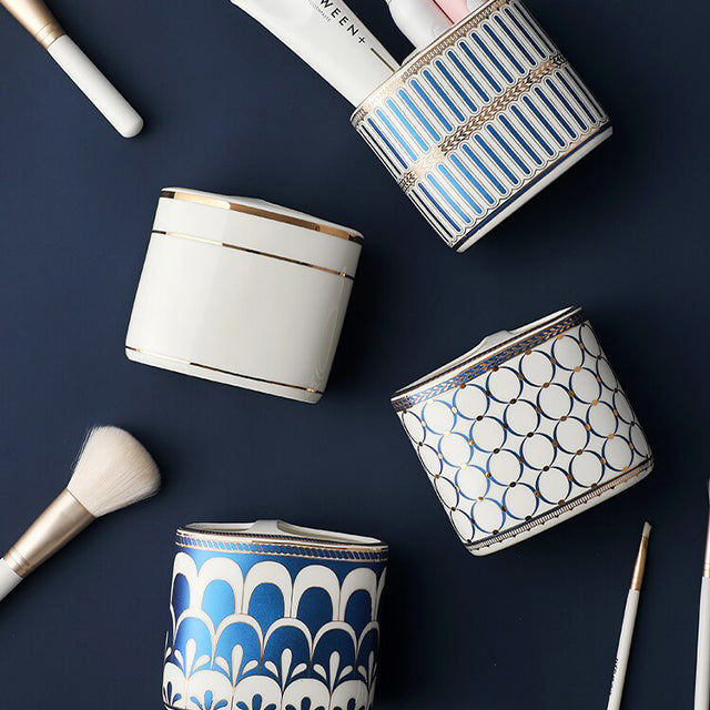 Art Deco Keramisk Badeværelses Holder med Geometriske Motiver