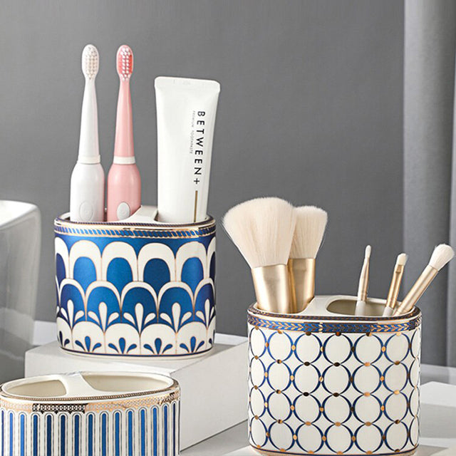 Art Deco Keramisk Badeværelses Holder med Geometriske Motiver