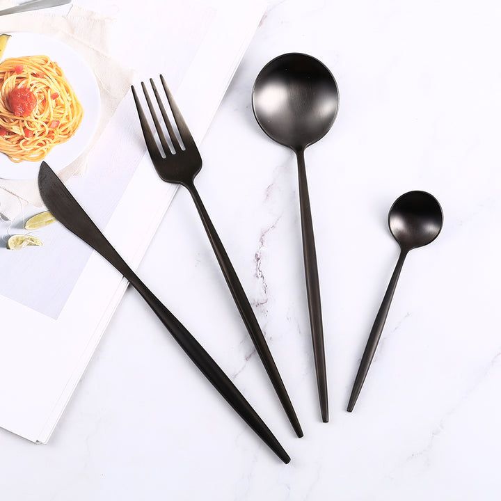 Moderne Sort Rustfrit Stål Bestik Sæt 24/48 Dele