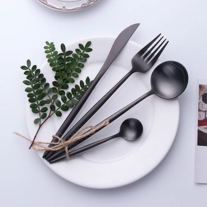 Moderne Sort Rustfrit Stål Bestik Sæt 24/48 Dele