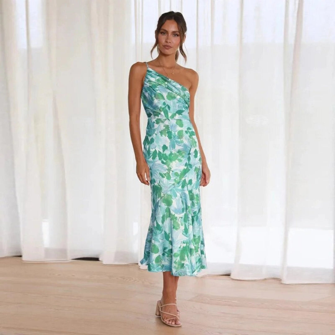 Kathy™ | Kvinders Maxi Kjole med Asymmetrisk Snit og Blomsterprint
