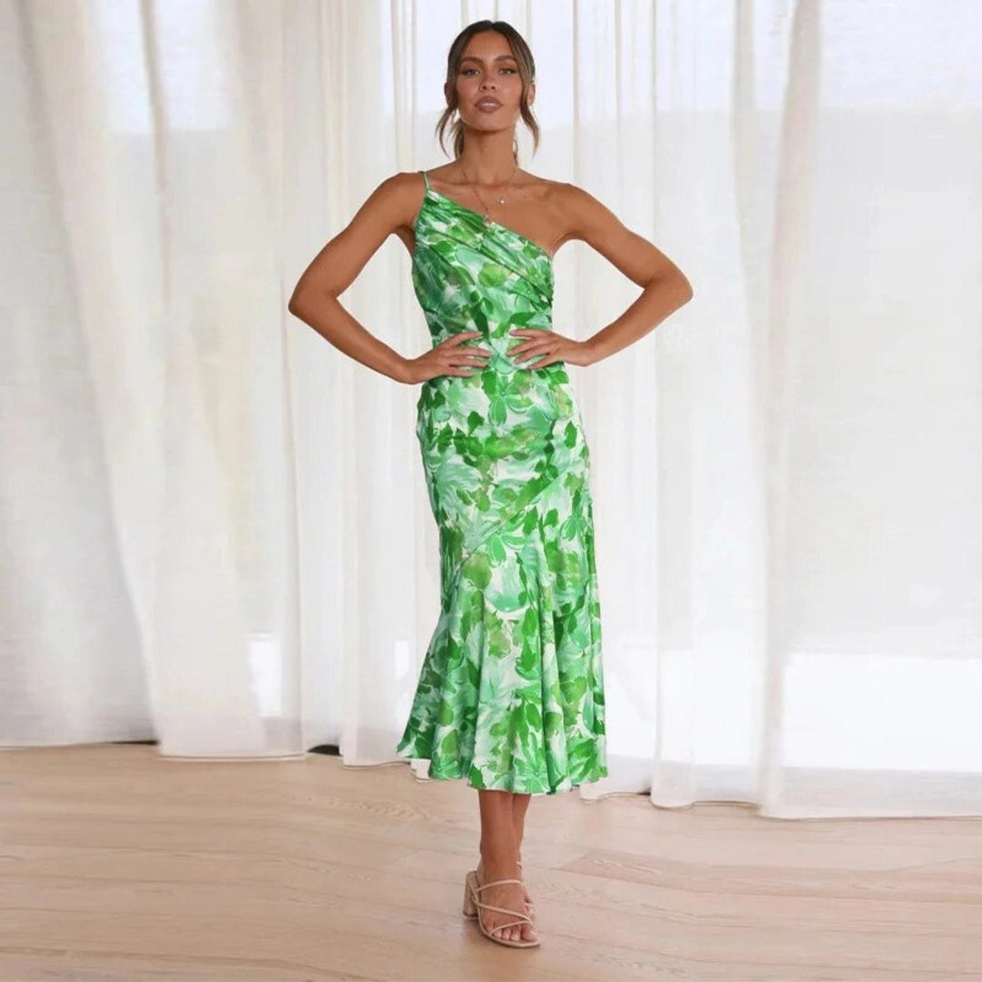 Kathy™ | Kvinders Maxi Kjole med Asymmetrisk Snit og Blomsterprint