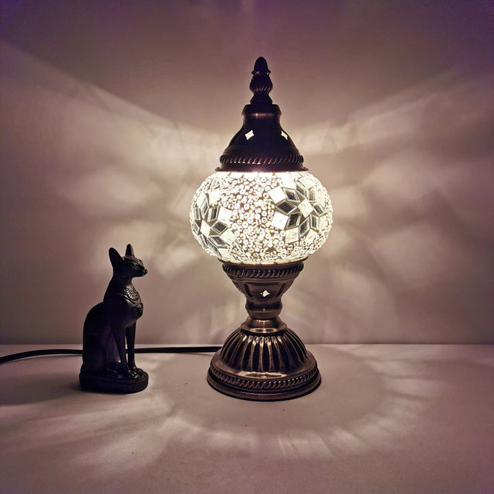 Tiffany Style Oval Bordlampe i Jern med Glas Skærm