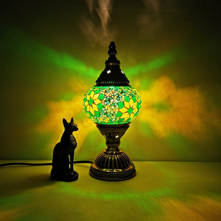 Tiffany Style Oval Bordlampe i Jern med Glas Skærm