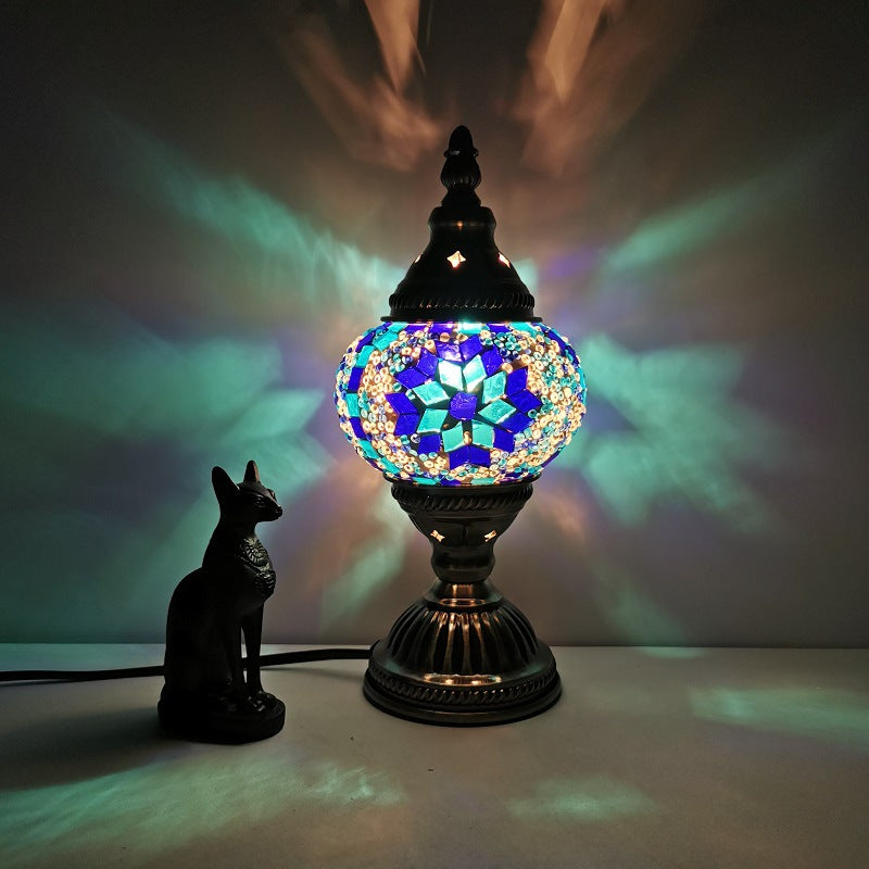 Tiffany Style Oval Bordlampe i Jern med Glas Skærm