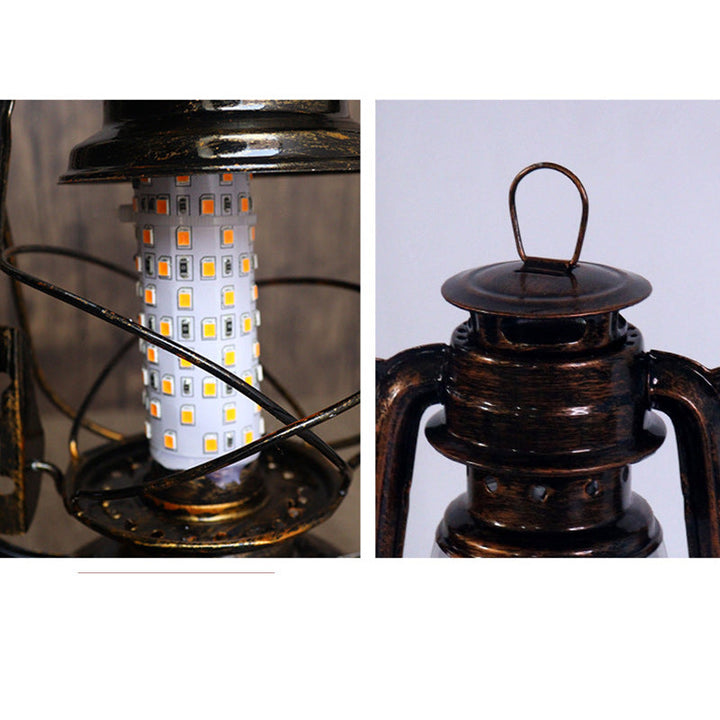 Vintage Rund Jern Bordlampe med Akrylskærm og LED