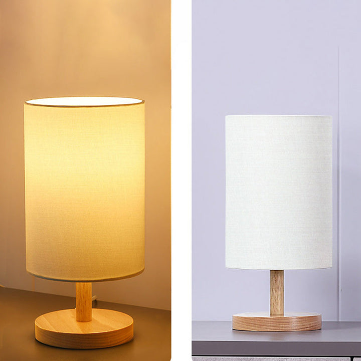 Japansk Træbordlampe med Stofskærm og E26 Sokkel