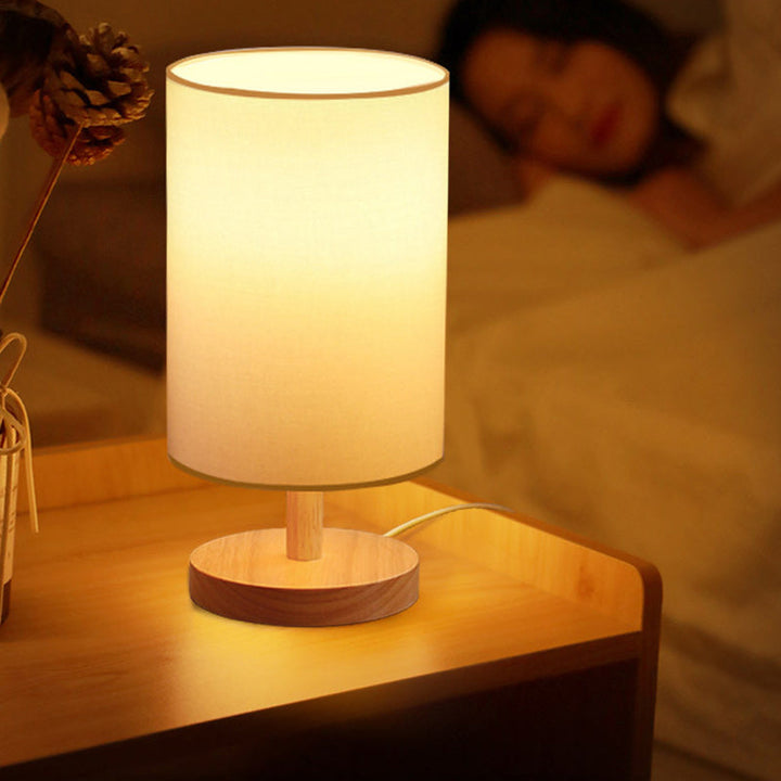Japansk Træbordlampe med Stofskærm og E26 Sokkel