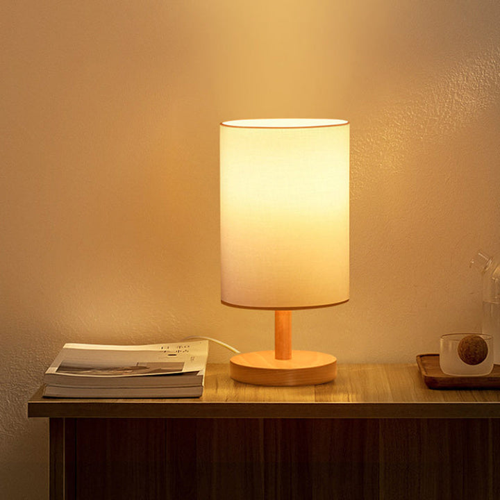 Japansk Træbordlampe med Stofskærm og E26 Sokkel
