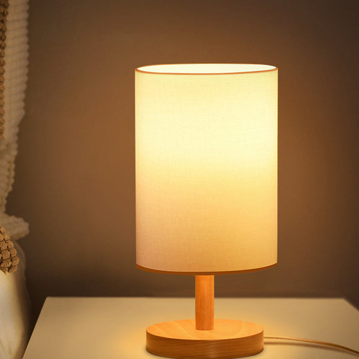 Japansk Træbordlampe med Stofskærm og E26 Sokkel