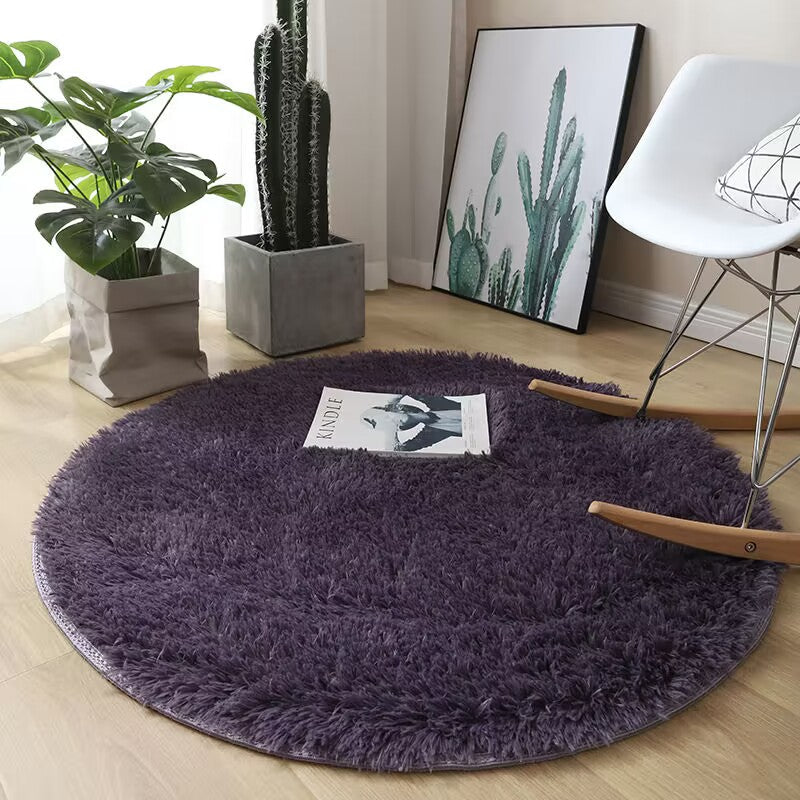 Blødt Hvidt Rundt Plush Tæppe med Skridsikker Bagside