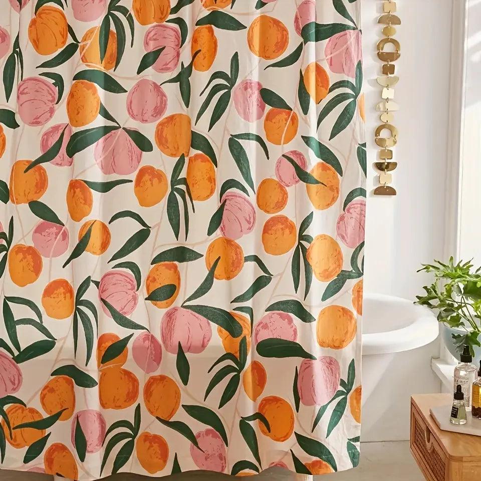 Livligt Blomster Bruseforhæng i Polyester