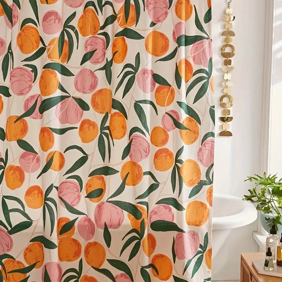 Livligt Blomster Bruseforhæng i Polyester