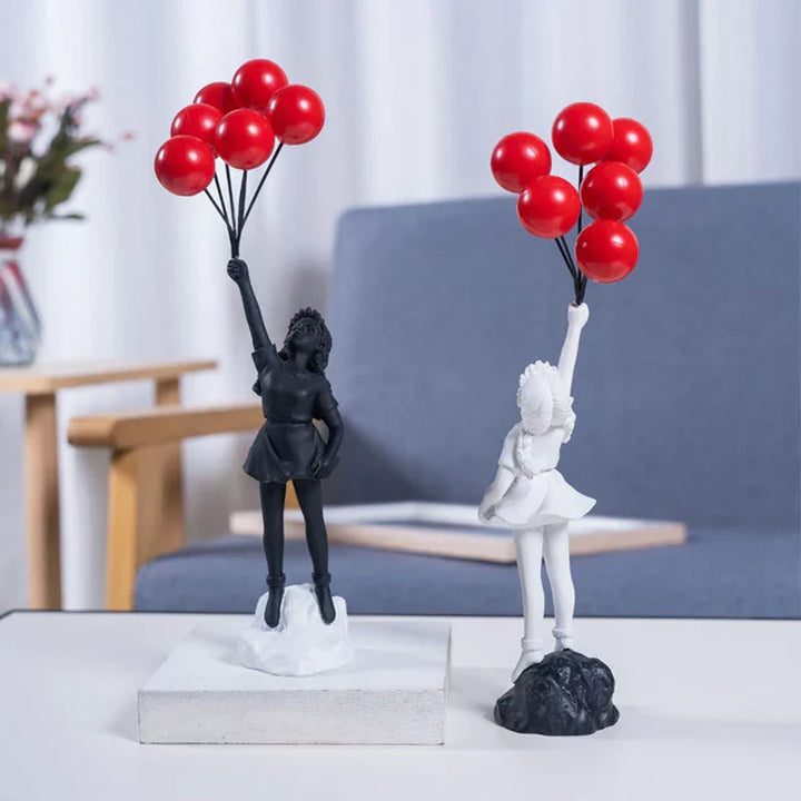 Pige med Ballon Skulptur i Banksy Stil i Resin