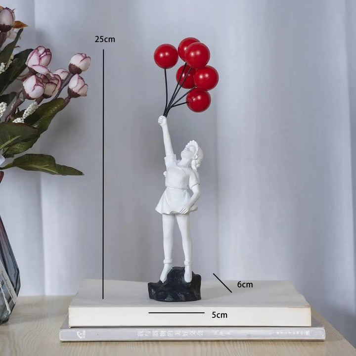Ballonpige Statue i Resin med Farverige Balloner