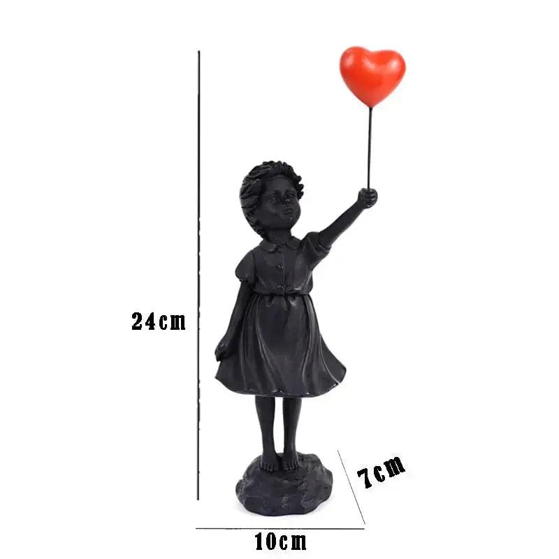 Ballonpige Statue i Resin med Farverige Balloner