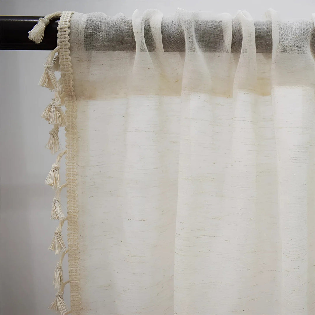 Boho Halvgennemsigtige Gardiner i Bomulds-Linned med Frynser