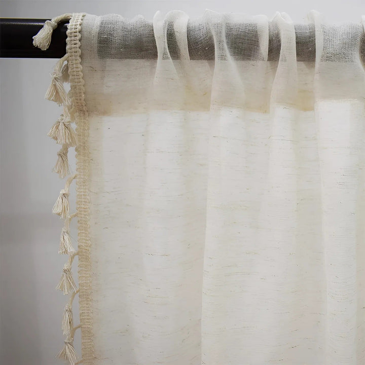 Boho Halvgennemsigtige Gardiner i Bomulds-Linned med Frynser