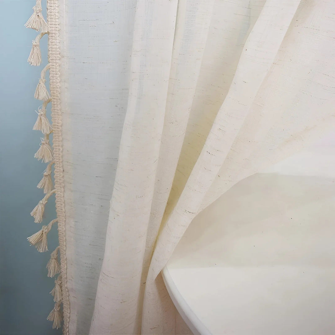 Boho Halvgennemsigtige Gardiner i Bomulds-Linned med Frynser
