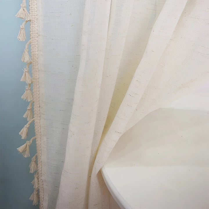 Boho Halvgennemsigtige Gardiner i Bomulds-Linned med Frynser