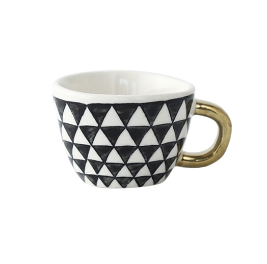 Geometrisk Kaffe Krus i Hvid Keramik med Guld Håndtag