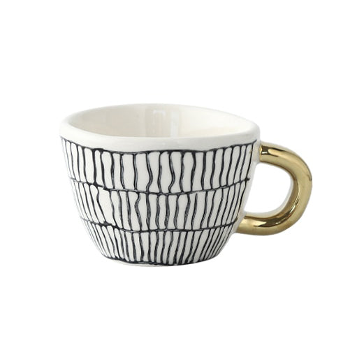 Geometrisk Kaffe Kop i Hvid Keramik med Guld Håndtag