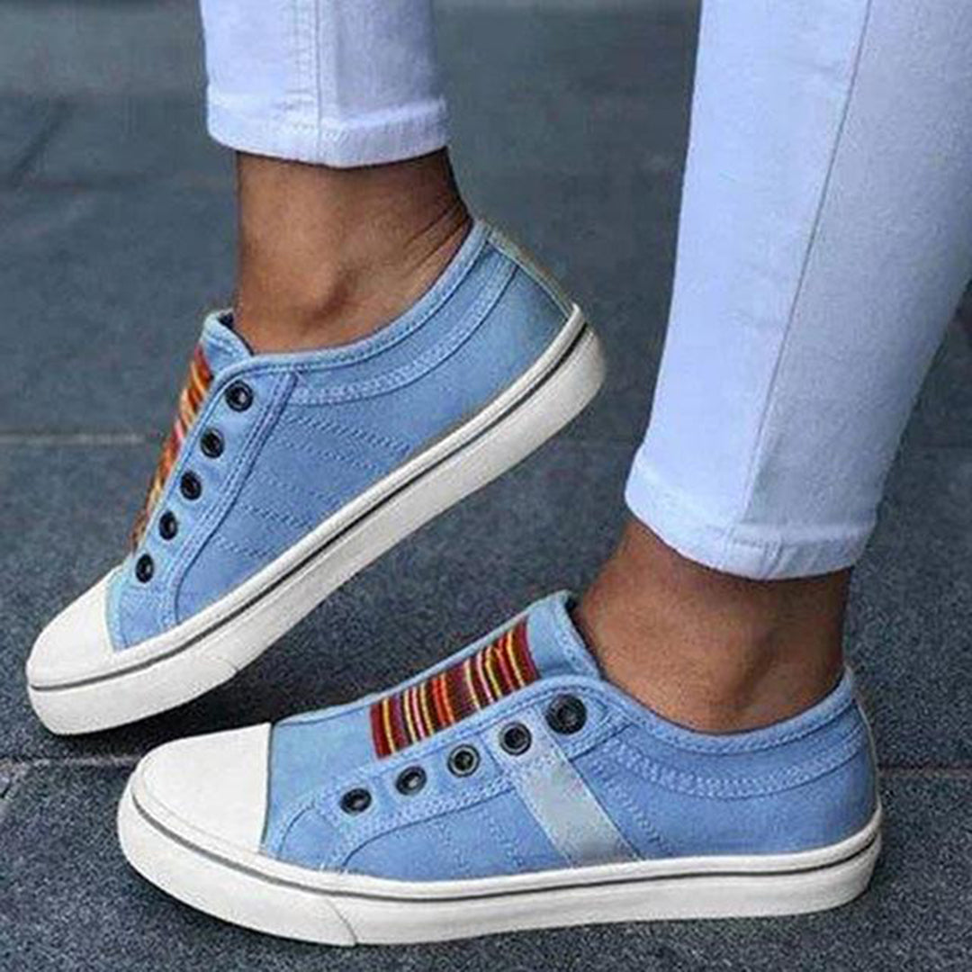 Lara | Damernes Trendy Stribede Canvas-Sneakers