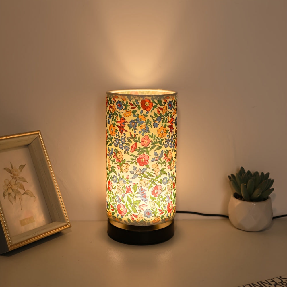 Blomster Bordlampe med Jernbase og PVC Skærm