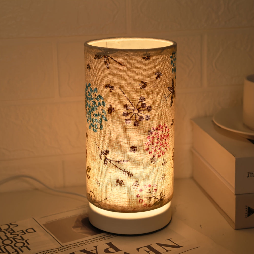 Blomster Bordlampe med Jernbase og PVC Skærm