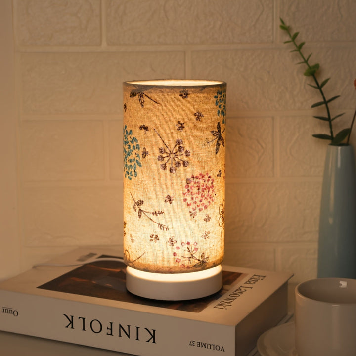 Blomster Bordlampe med Jernbase og PVC Skærm