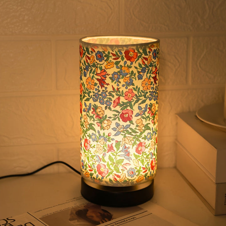 Blomster Bordlampe med Jernbase og PVC Skærm