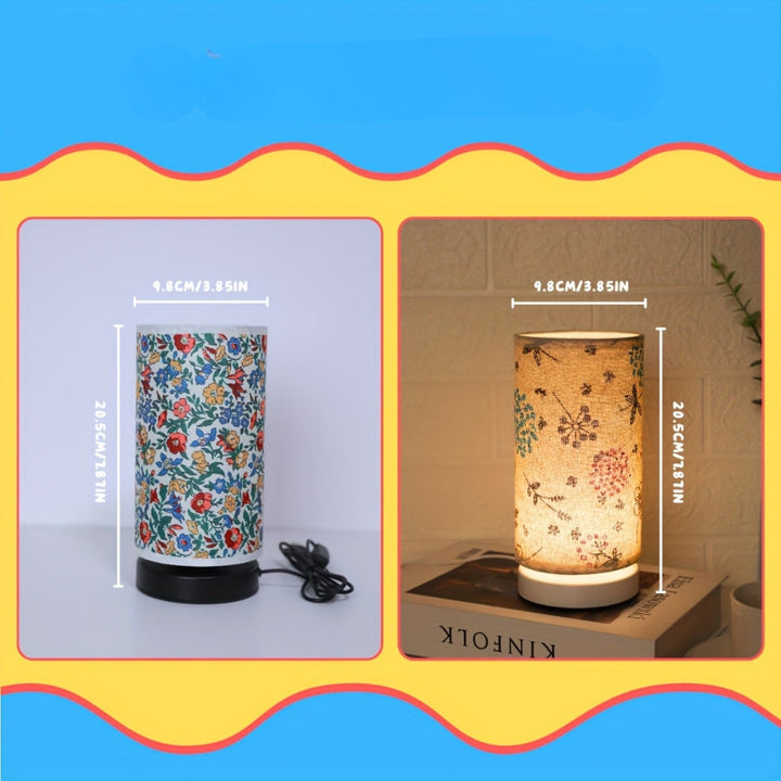Blomster Bordlampe med Jernbase og PVC Skærm