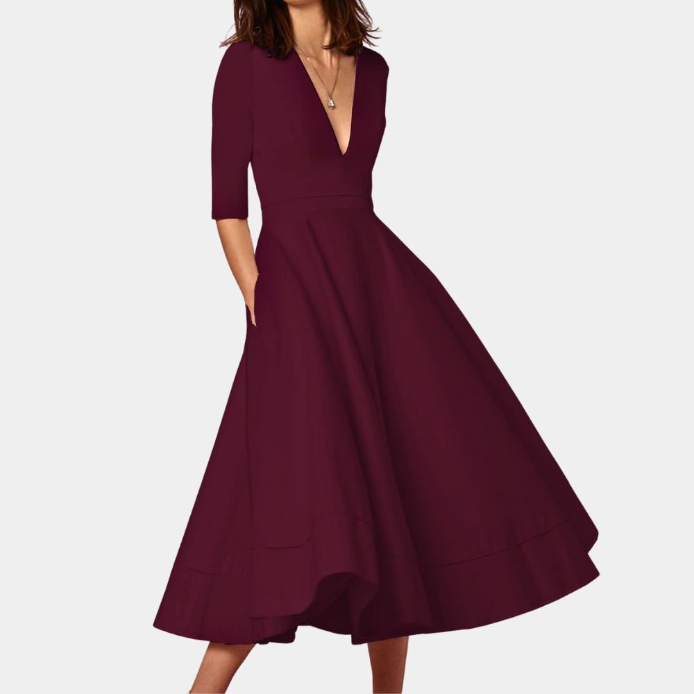 Joy | Kvinders A-Linje Elegant Midi Kjole